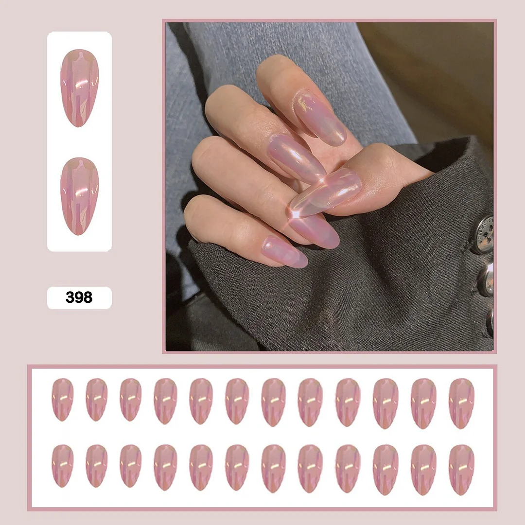 Mermaid Color Auroral Color Shell Fairy Fake Nail Art Wearable False Nails With Glue And Sticker 24pcs/box-Nail Inspo