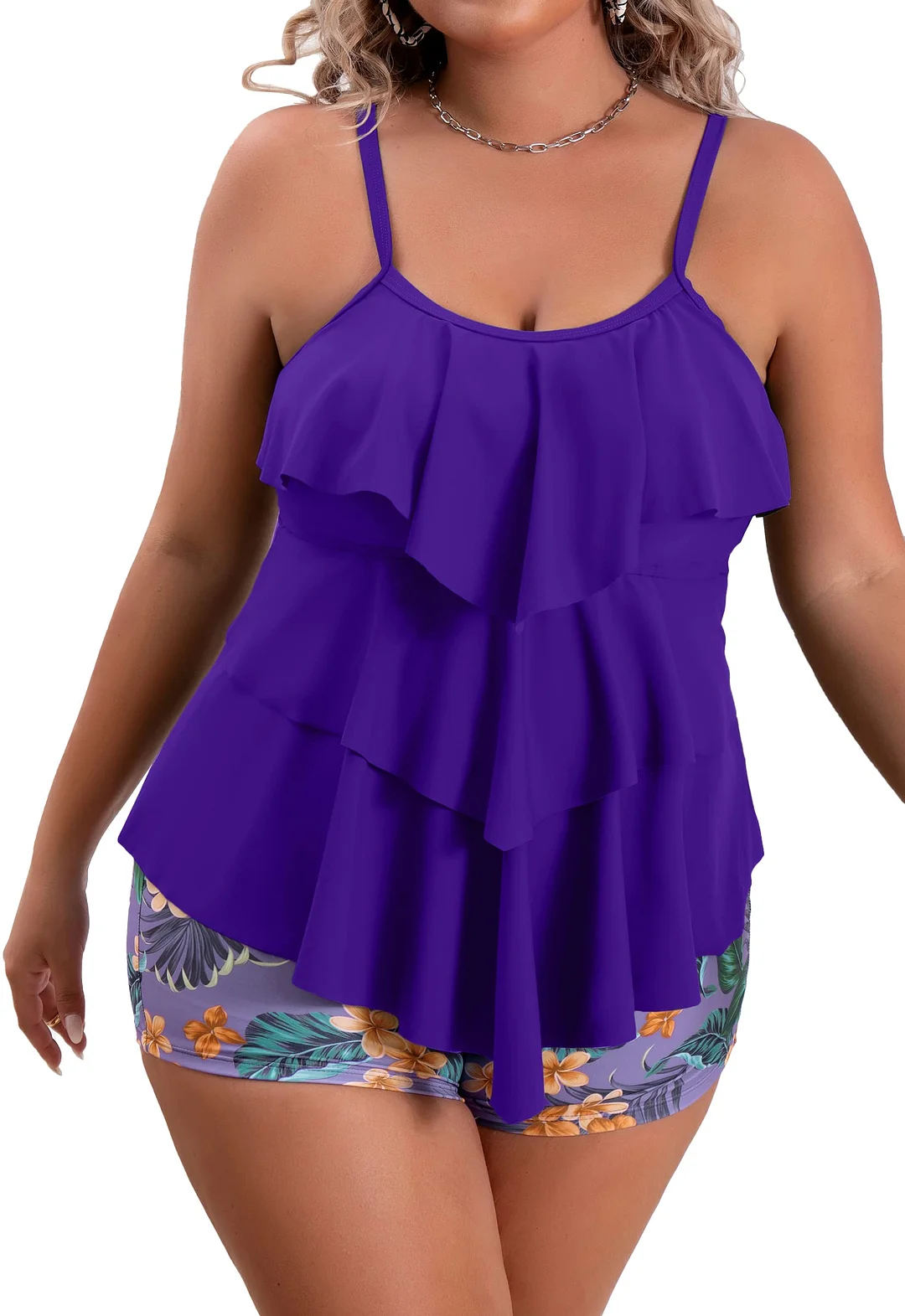 Plus Size Ruffled Flounce Tummy Control Tankini Swimsuits