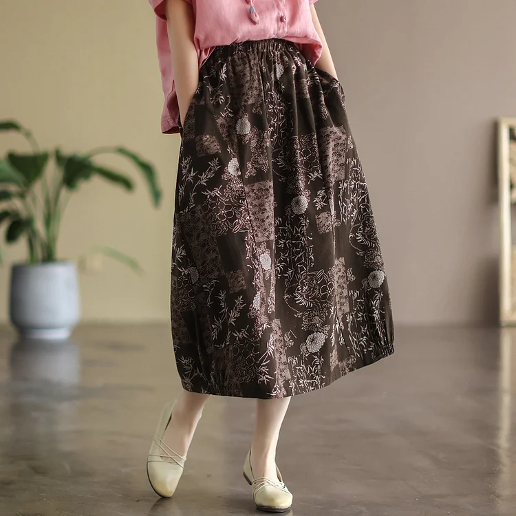 Cozy Vintage Floral A-Line Cotton Skirt