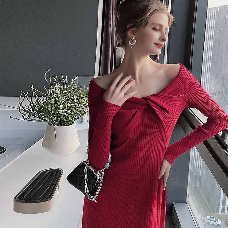 One-Shoulder Twist Design Knit Hem Dress