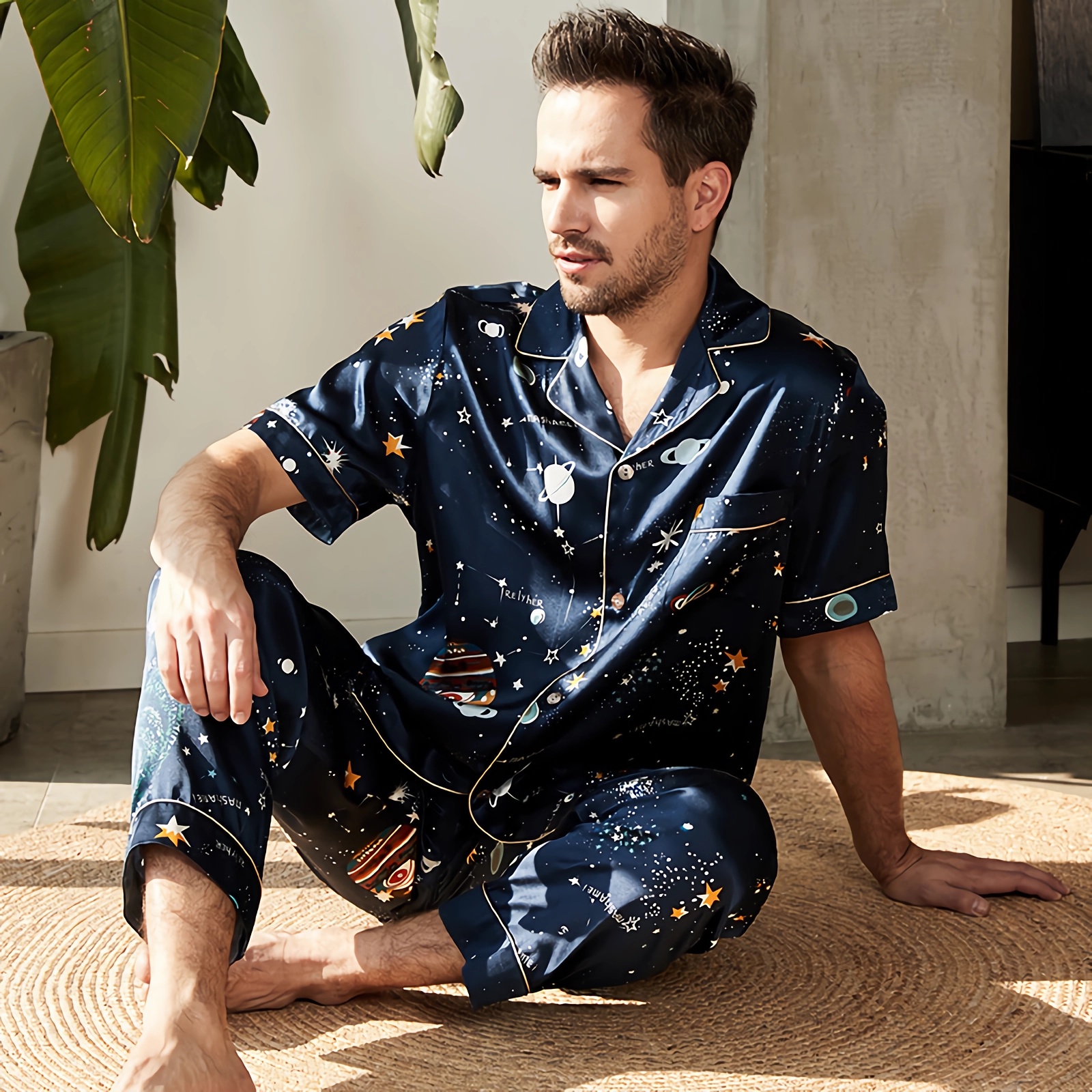 19 Momme Designer Short Sleeve Silk Pajamas For Men REAL SILK LIFE