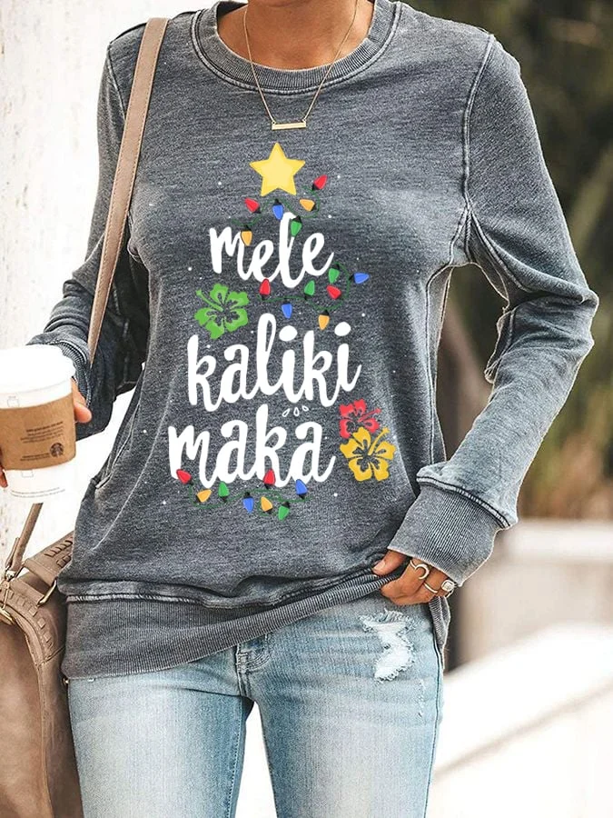 Women's Mele Kalikimaka Bing Crosby Hawaii Print Casual Crew Neck Sweatshirt