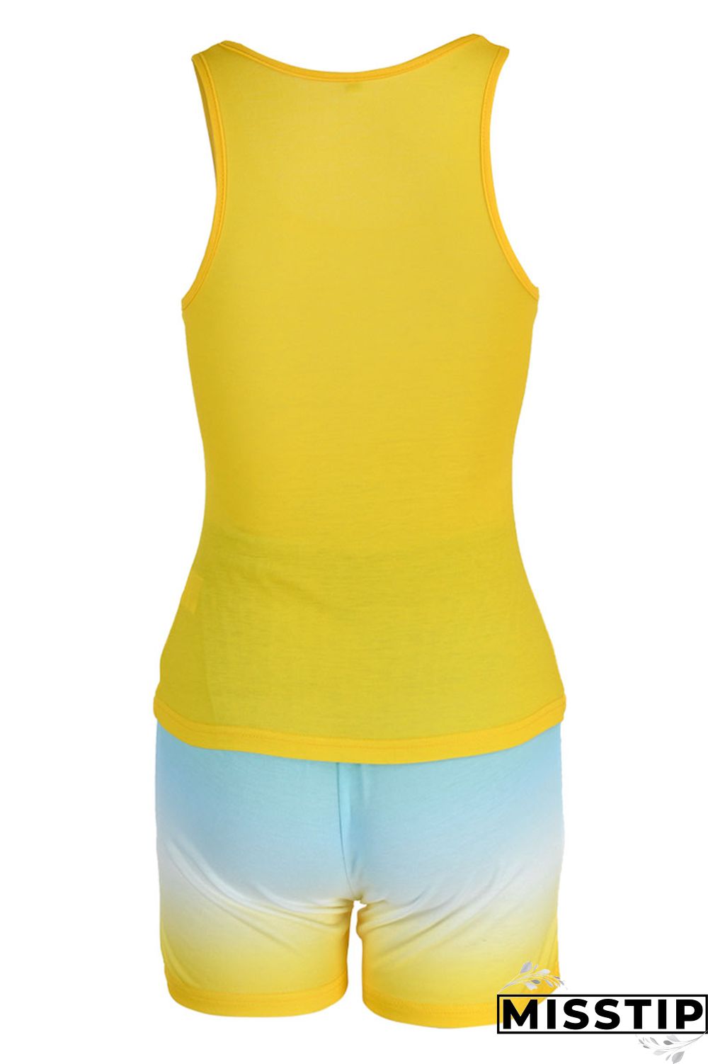 Fluorescent Green Casual Gradual Change Print Patchwork U Neck Sleeveless Two Pieces