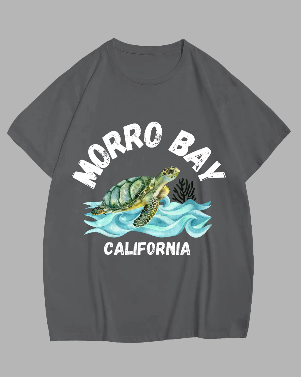 Big & Tall Men's Dark Gray Morro Bay California Turtle Printed Short Sleeve T-Shirt
