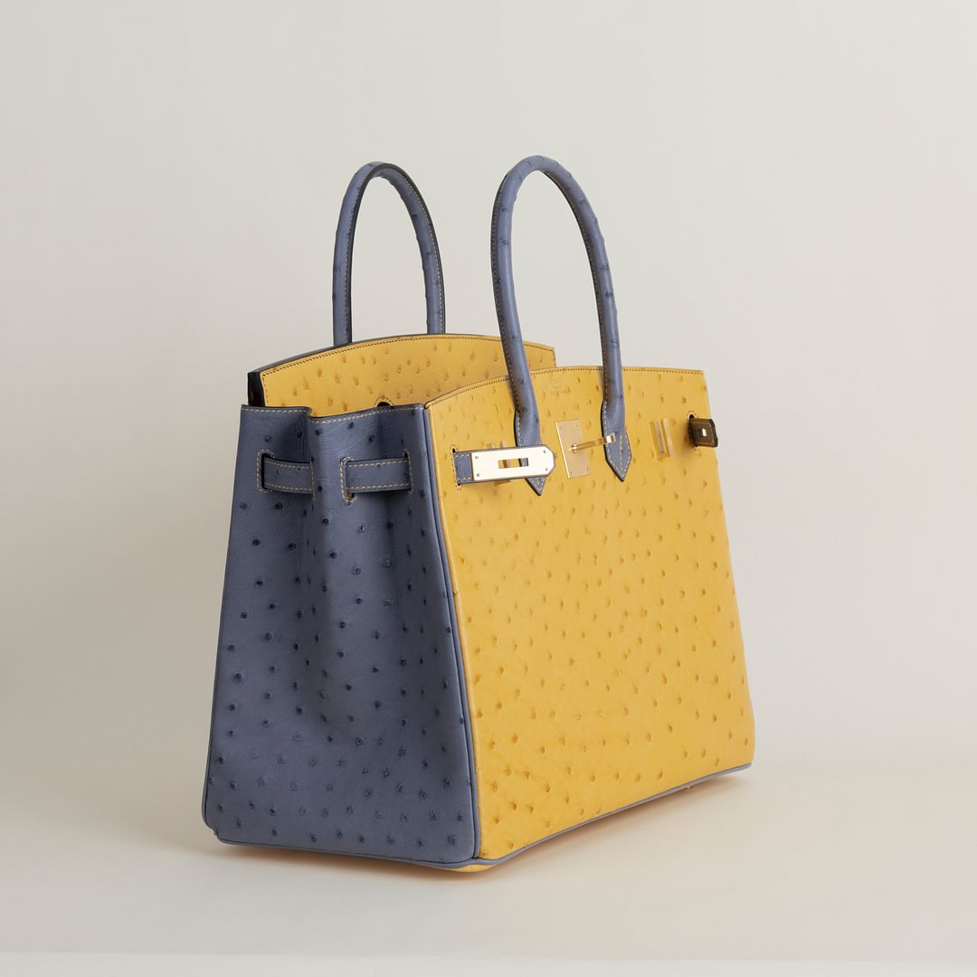 Birkin 35cm Ostrich 9D Jaune amber/82 gris agate GHW