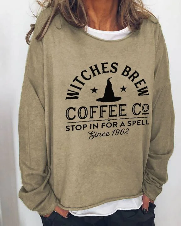 Women's Halloween Witches Brew Coffee Co Stop In For A Spell Since 1962 Print Sweatshirt
