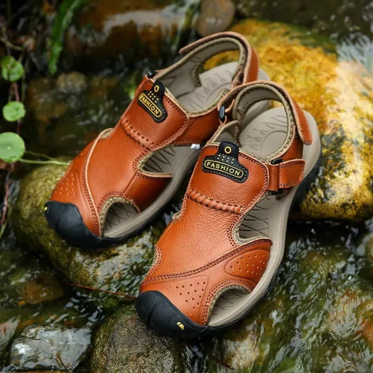 Mens leather beach sales sandals