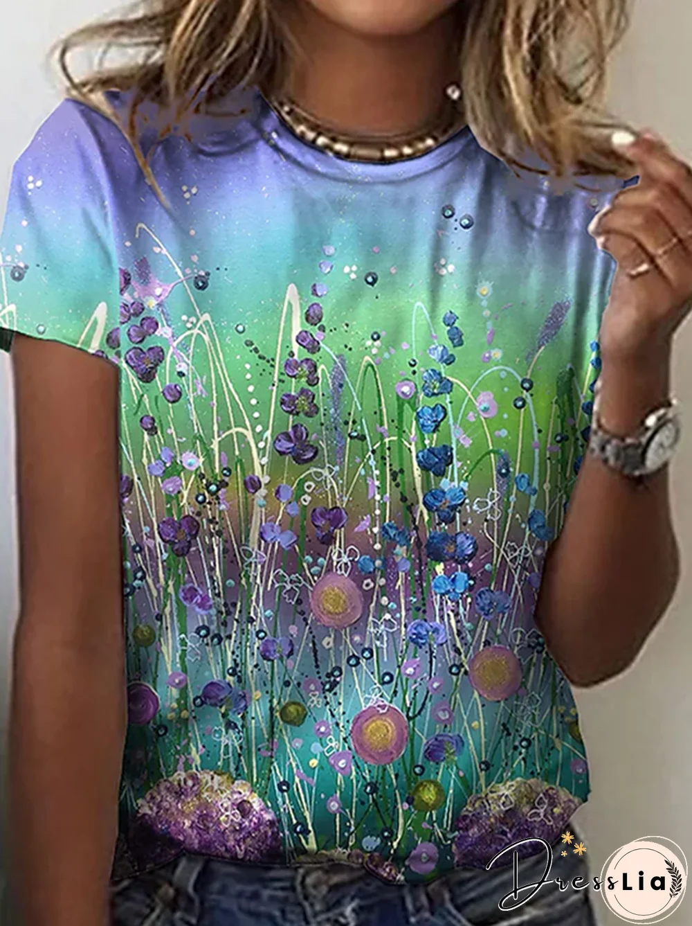 Floral Crew Neck Casual Short Sleeve T-Shirt