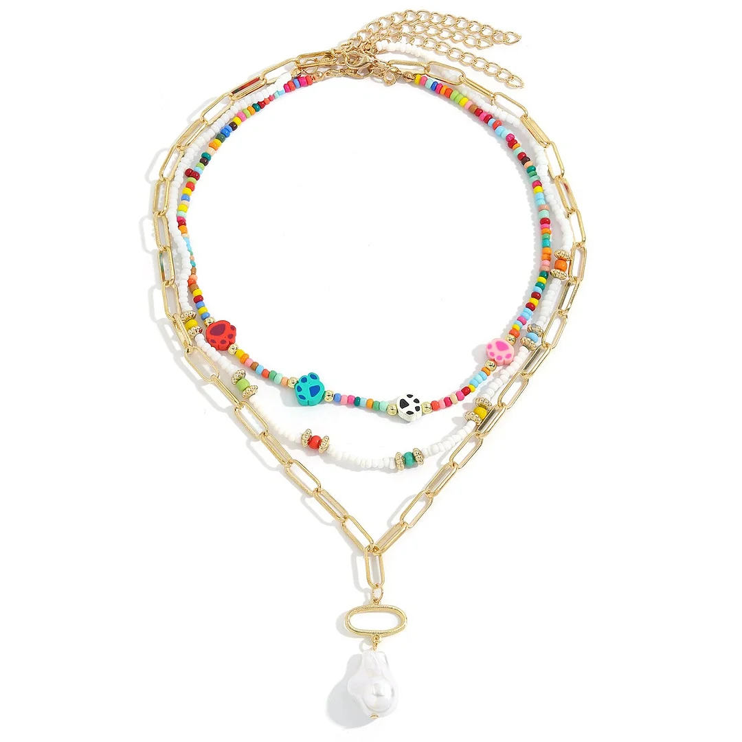 Dvacaman Boho Colorful 2pcs/set Beads Chain Necklace Trendy Ethnic Multi Layer Beaded Choker Necklace for Women Party Jewelry