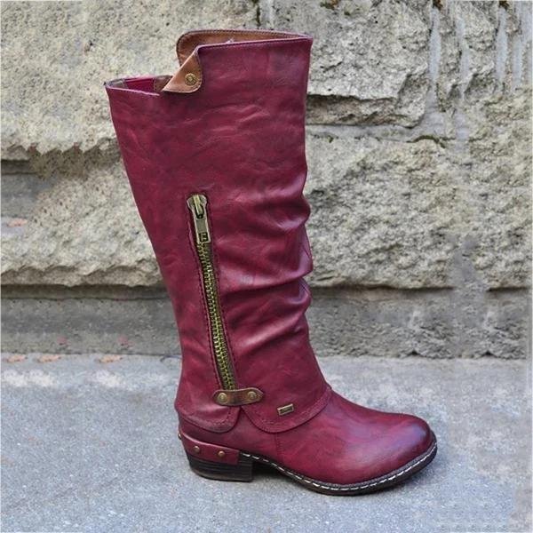 women's mid calf credit card money wallet pocket boots