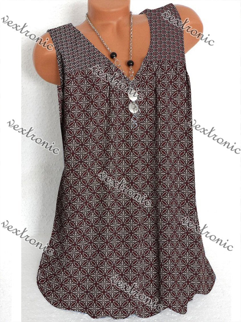 Women Sleeveless V-neck Vest Floral Printed Top