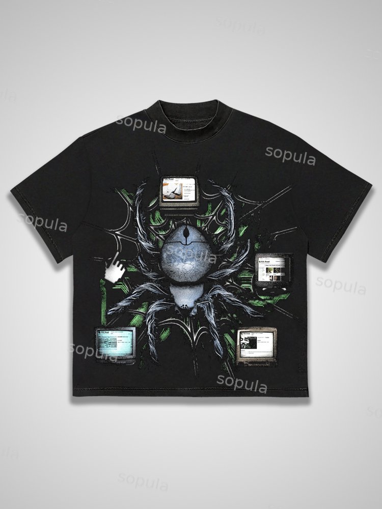 Vintage Retro Spider Pattern Pure Cotton Short Sleeved T-shirt - SOPULA