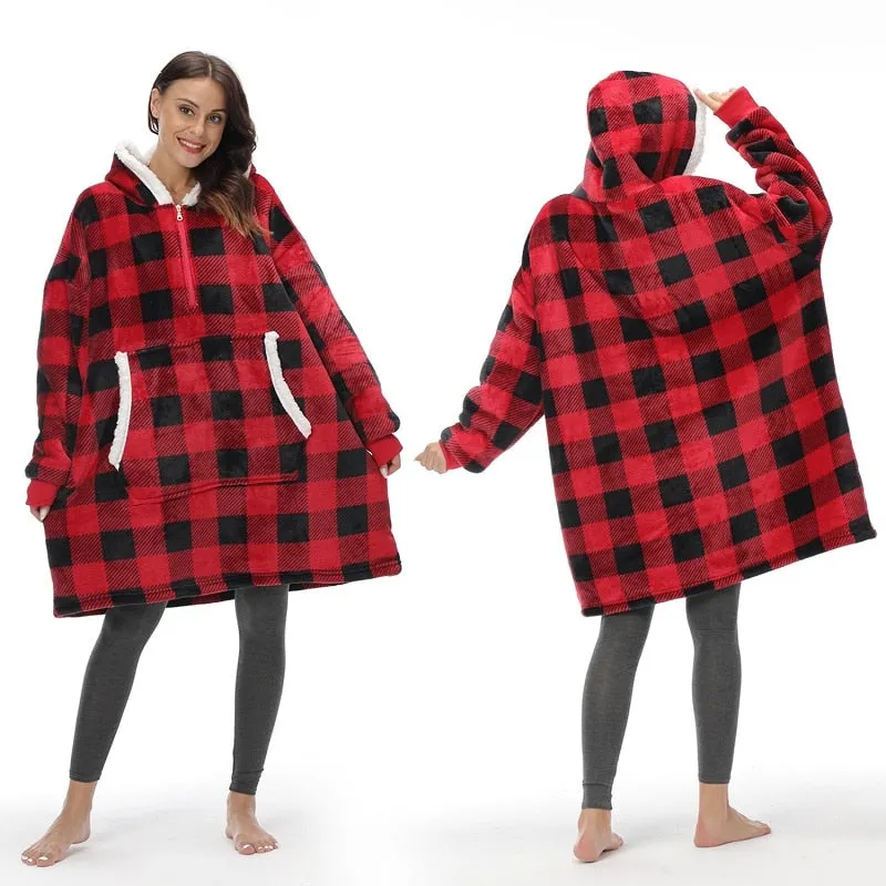 Oversized Hoodie Blanket with Sleeves Men Women Sweatshirt Winter Fleece Streetwear Sherpa Giant Hoodies sudaderas con capucha