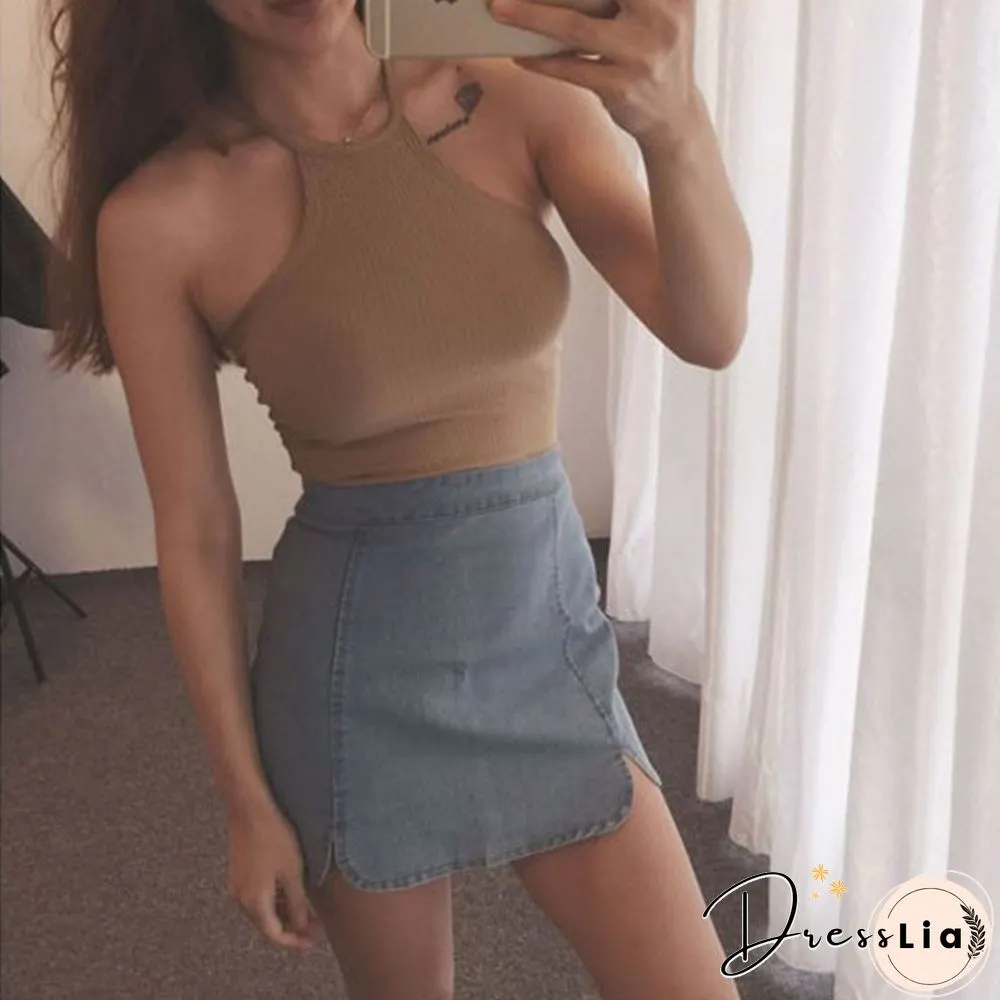 Summer Casual Knit Basic Tank Top Women Ribbed Stretchy Solid Sport Summer Crop Top Off Shoulder Sexy T Shirt