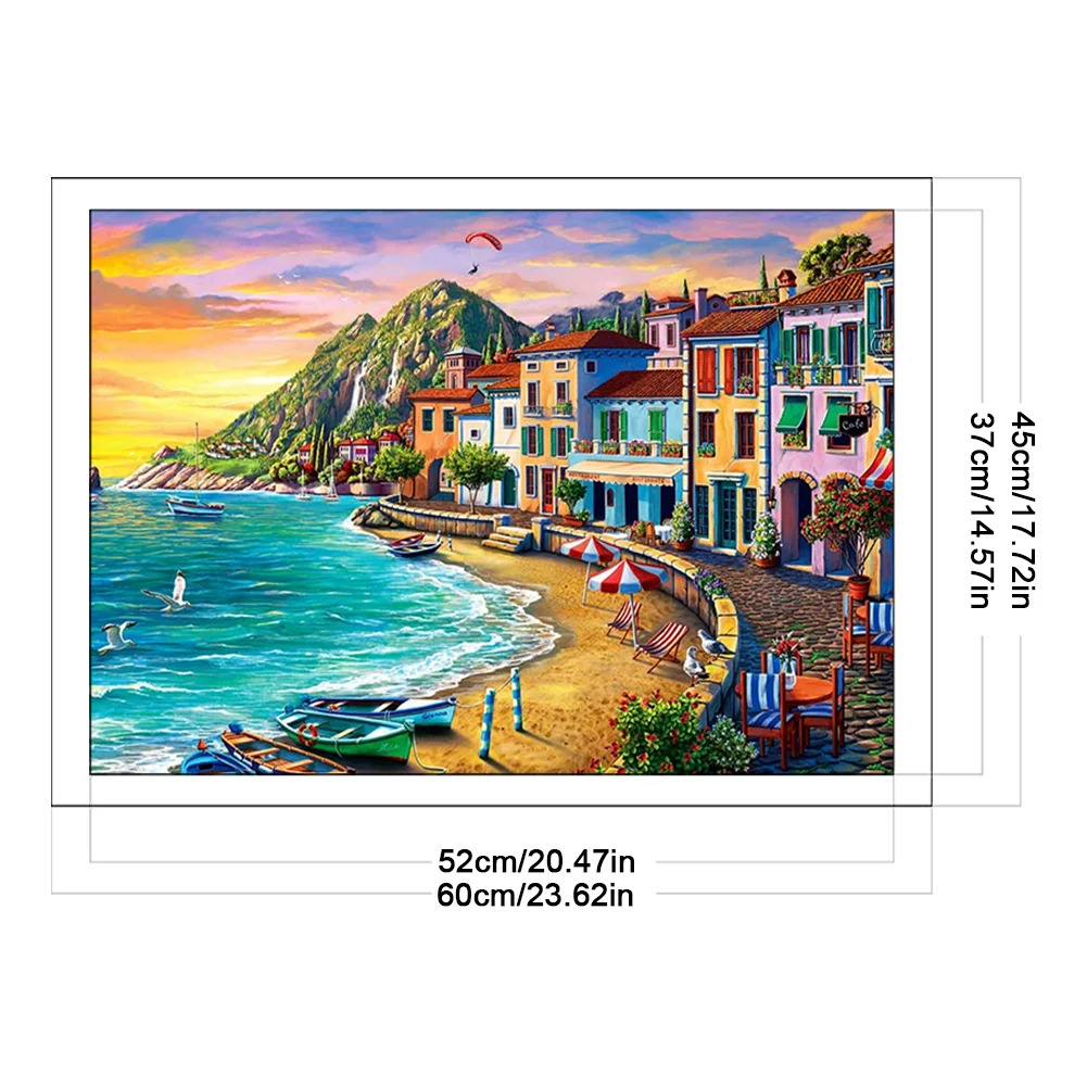 16CT Full Stamped Cross Stitch - Beachside City(Canvas|60*45CM)