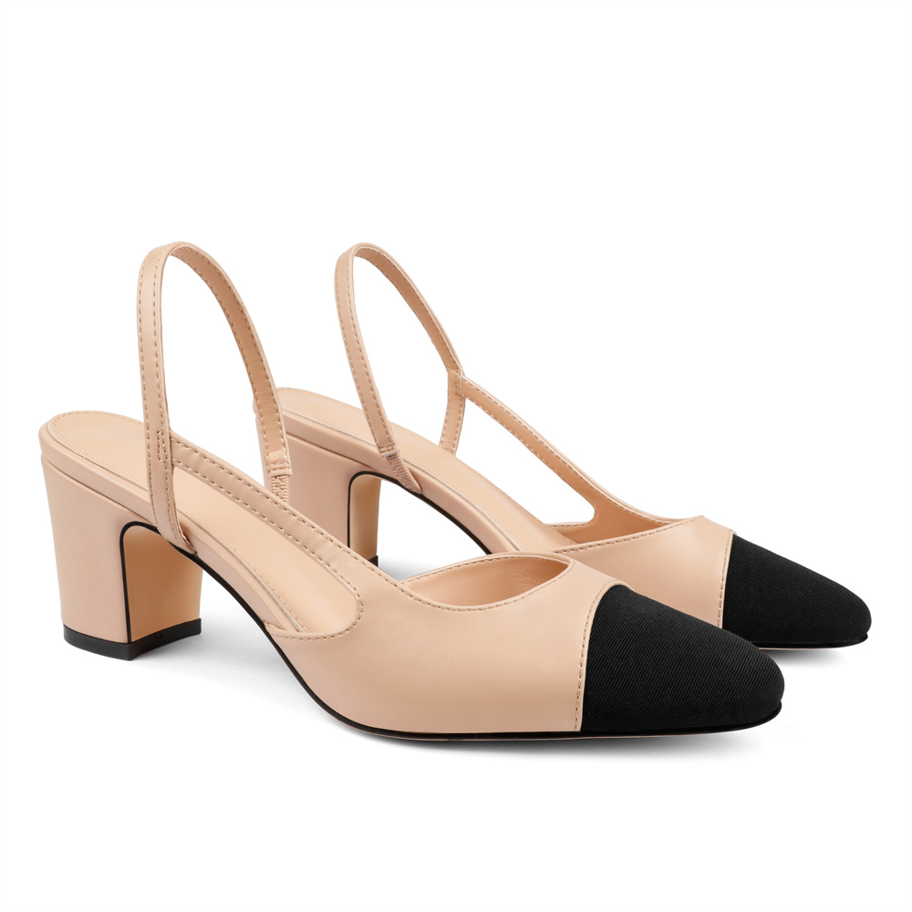 6.5cm/2.55'' Chunky Heels for Women Slingback Pumps Sandals Splicing Round Toe Casual Daily Wedding Pumps