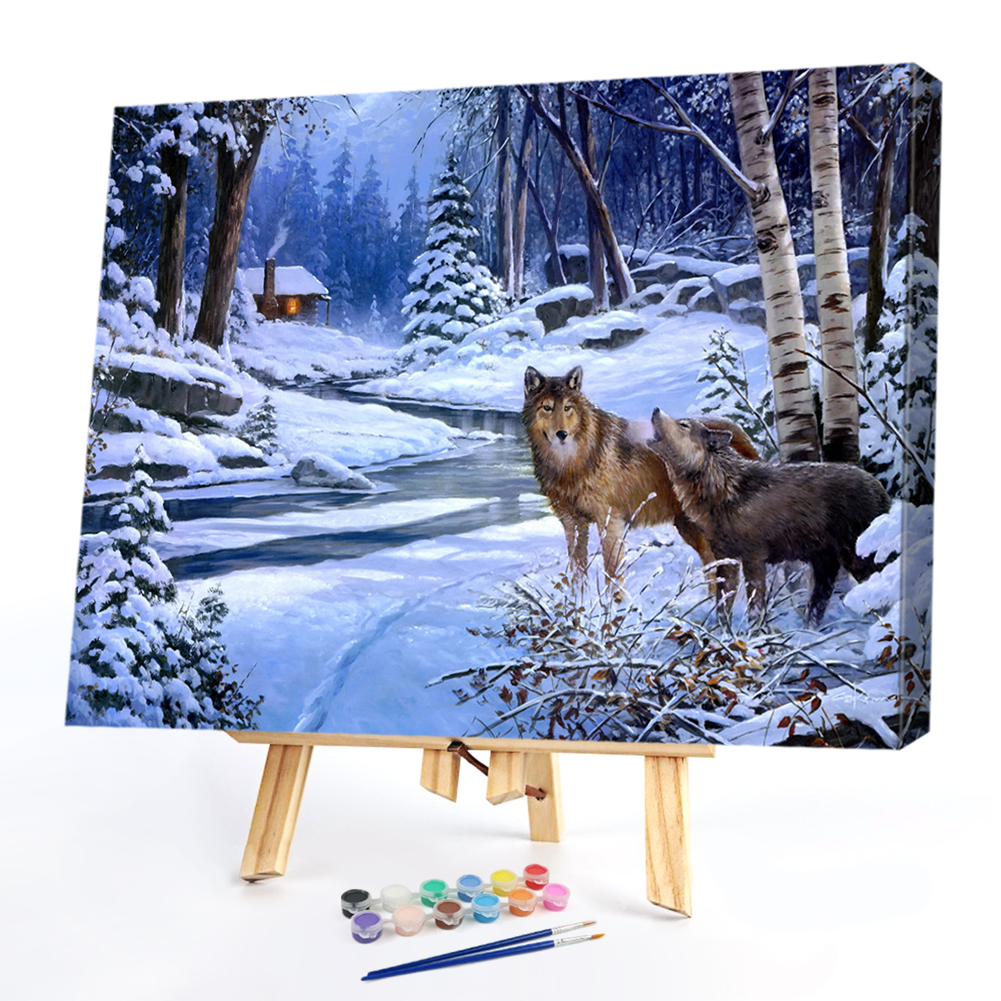 

40*50cm - Paint By Numbers - Snow Forest Wolf, 501 Original