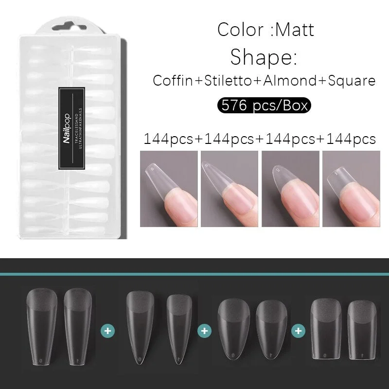 Nailpop 576/600Pcs Nails Matt Style Full Cover Nail Tips Coffin Fake Nails for The Girls Nail Design 2021 Accessories for Nail