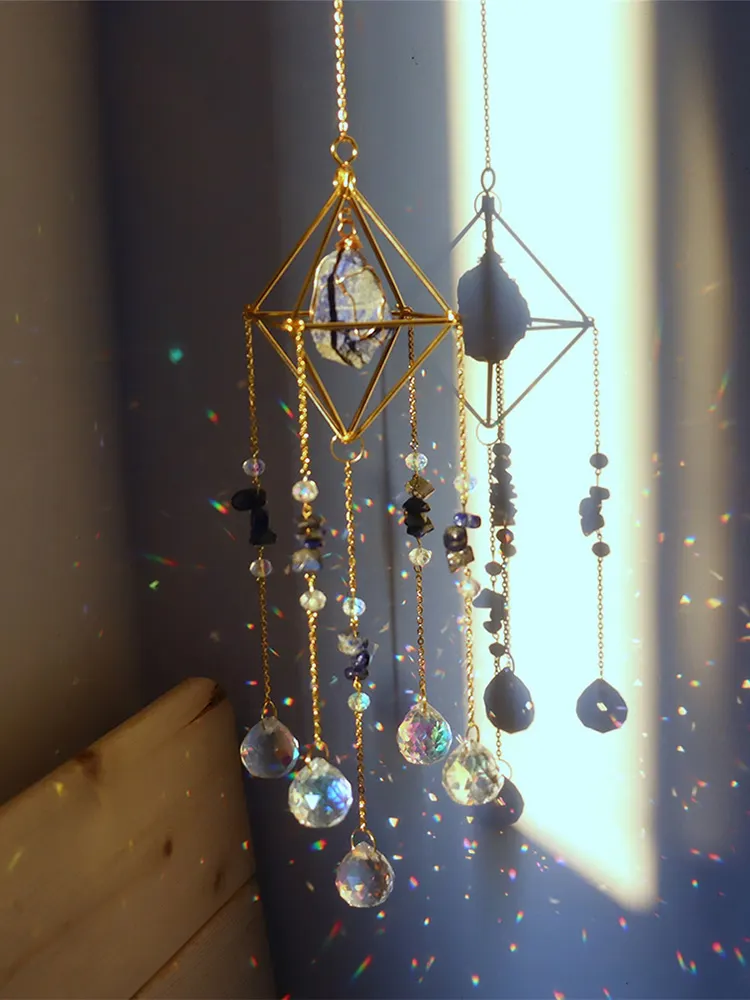Crystal Wind Chimes Natural Stone Prism Lighting Ball Catcher Garden Decor