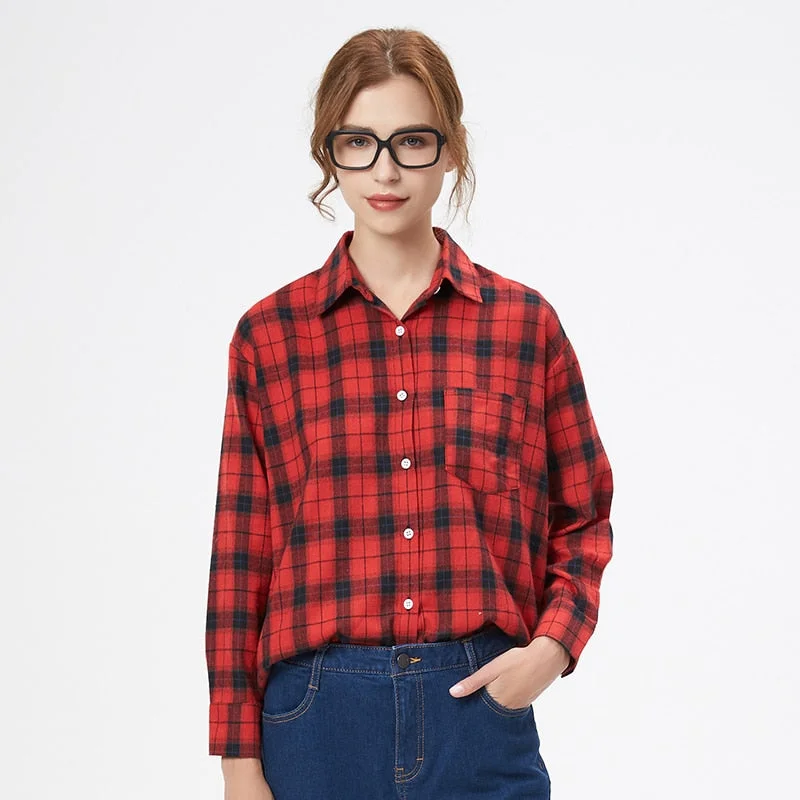 2021 New FashionWomen's Plaid Shirt Comfortable Loose  Blouses and Tops Fresh Design College Style Casual Shirts Checked Clothes