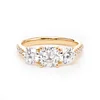 14K Yellow Gold Old European Cut Lab Diamond Pave Three Stone