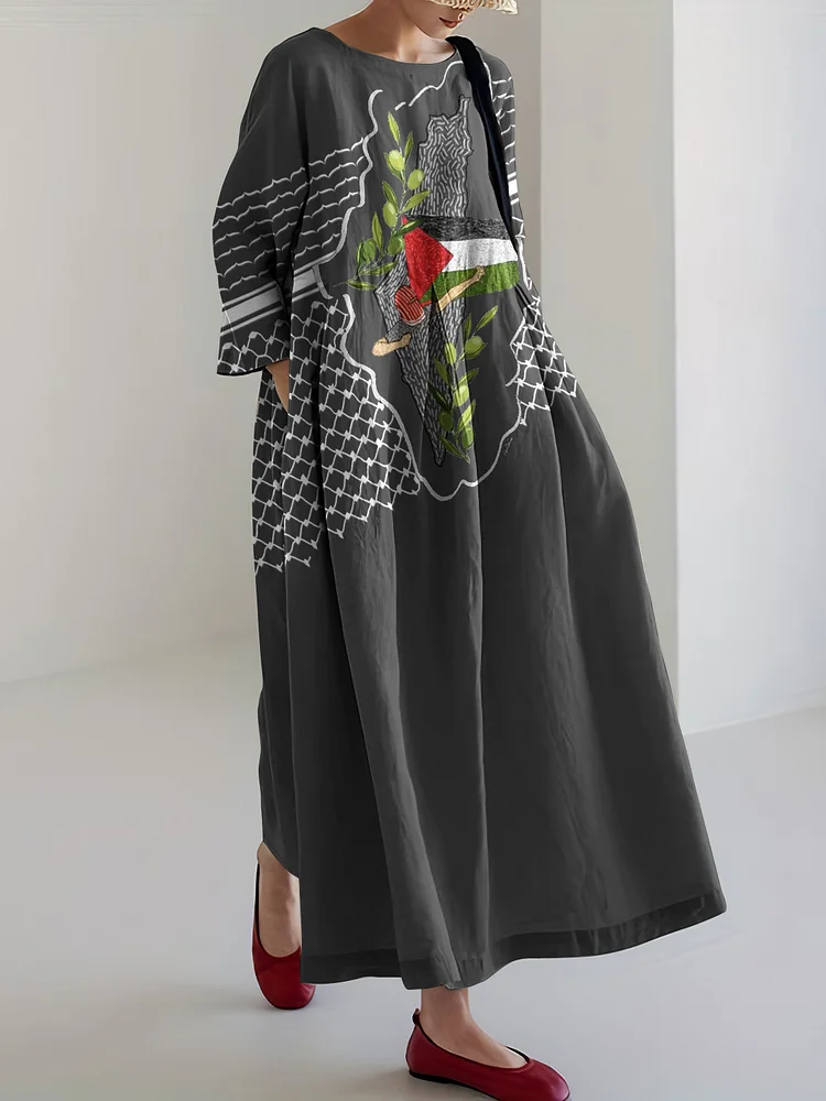 Hope Peace Forever Printed Cotton Linen Dress