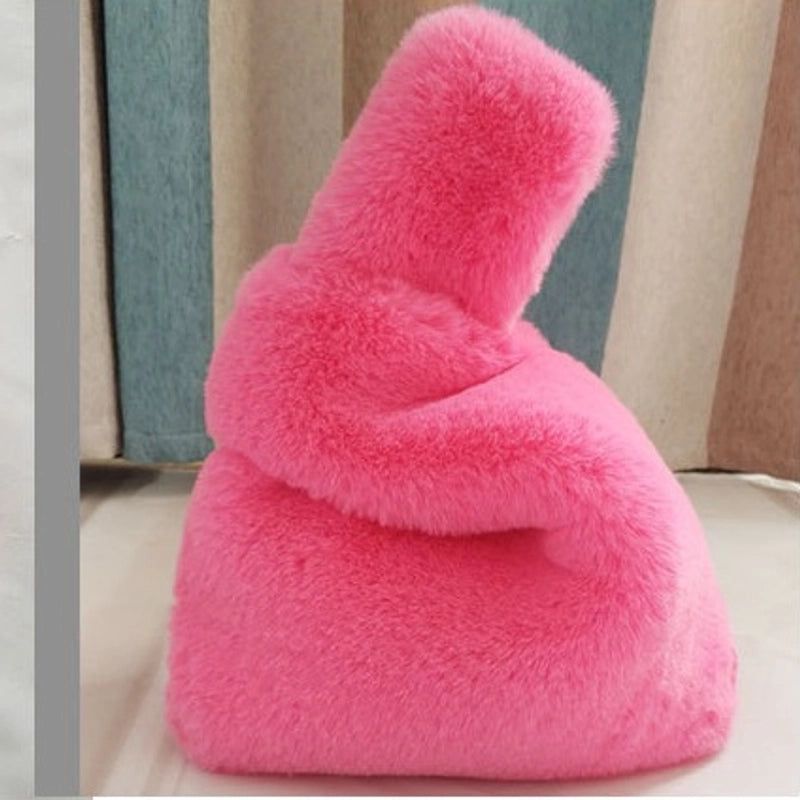 Furry Korean Style Autumn And Winter Imitation Rex Rabbit Fur Handbag Cute Plush Vest Bag For Women