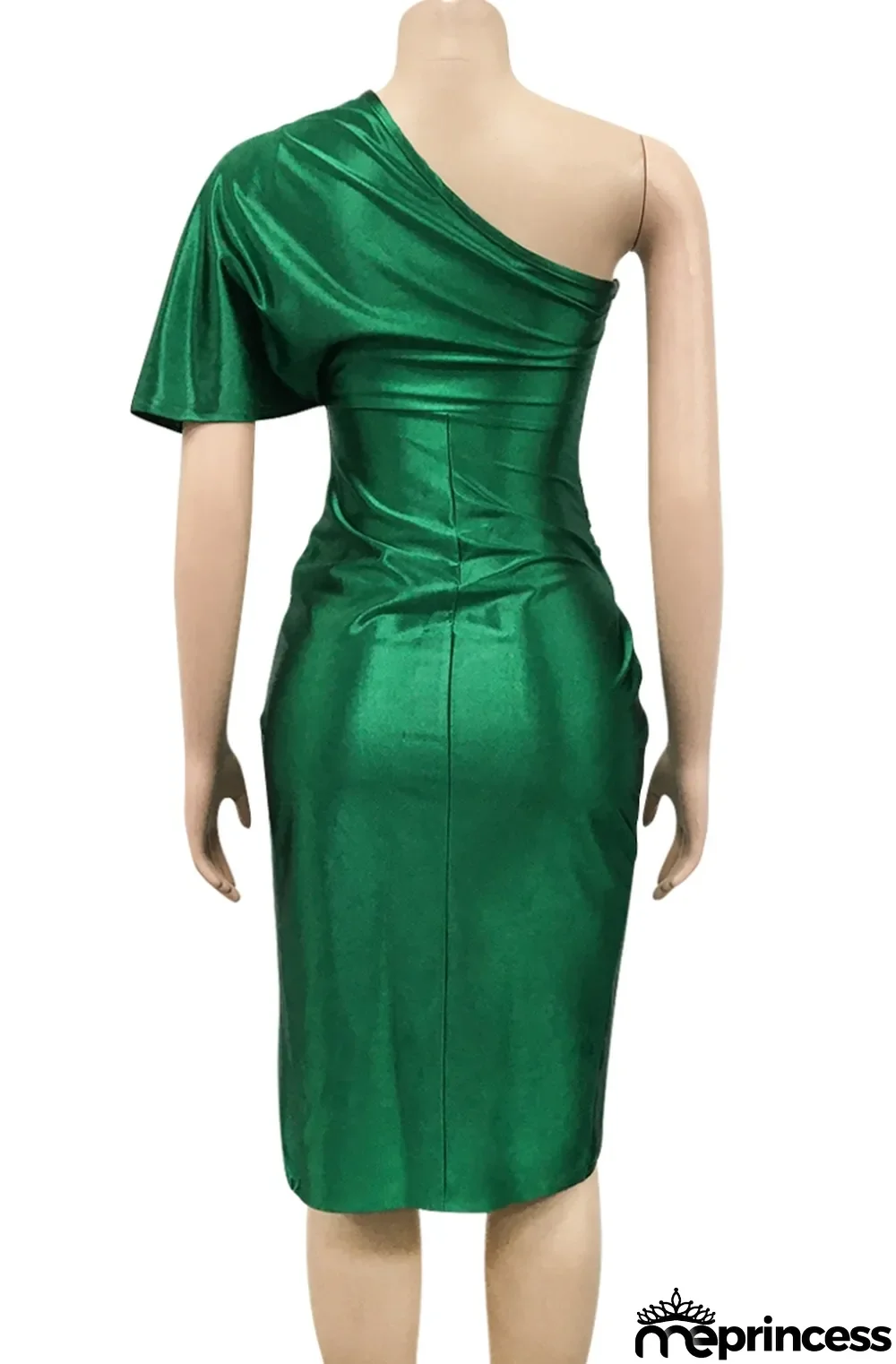 Autumn?Formal?Green?Satin?One?Shoulder?Irregular?Party?Dress