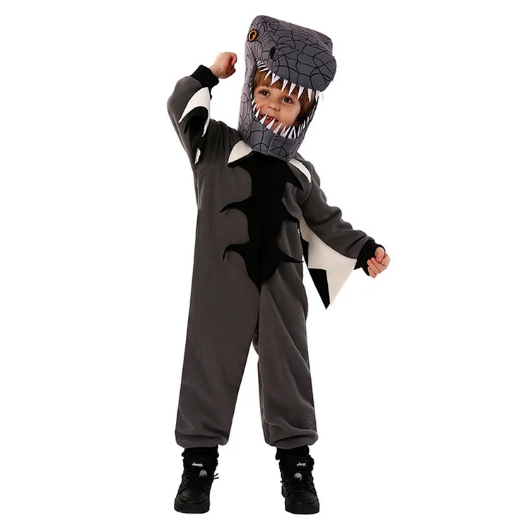 Kids Children Animals Gray Dinosaur Funny Party Jumpsuit Outfits Cosplay Costume Halloween Carnival Suit