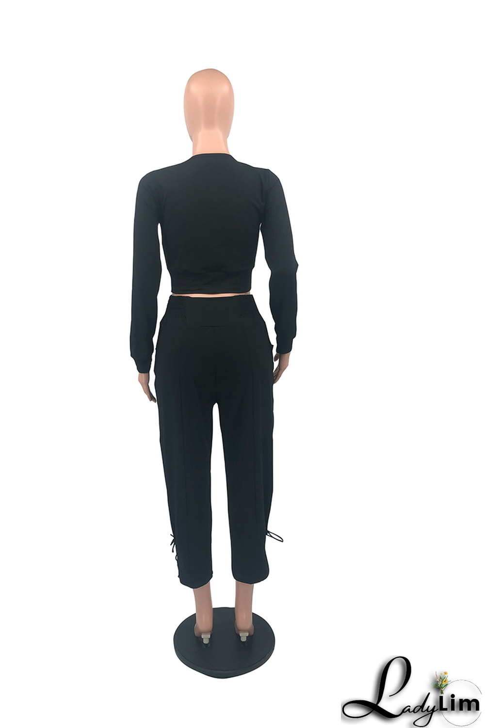 Blue Fashion Solid Draw String U Neck Long Sleeve Two Pieces