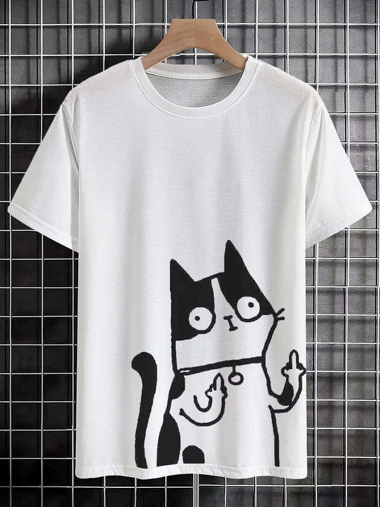 <💯Cotton> Men's Casual Funny Cat Graphic Print Cotton Casual T-Shirt