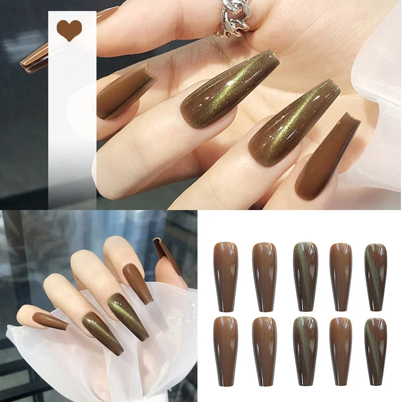 24PCS/box artificial nails with glue Milky white pink Gradients long Ballet Nail stick fake nail tips full cover acrylic-Nail Inspo