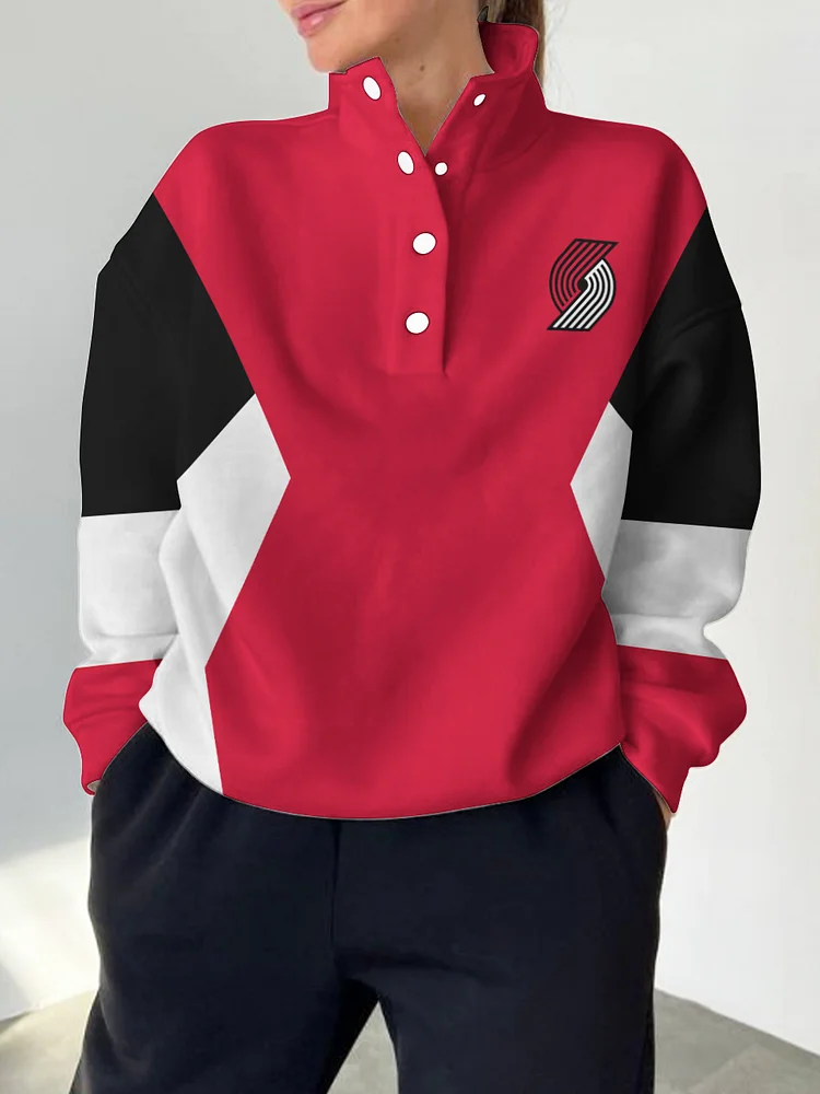 Portland Trail Blazers 2025 New Design Casual Snap Mockneck Pullover