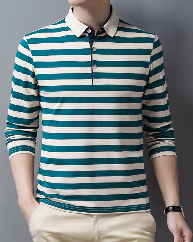 Men's Lapel Striped Polo Shirt