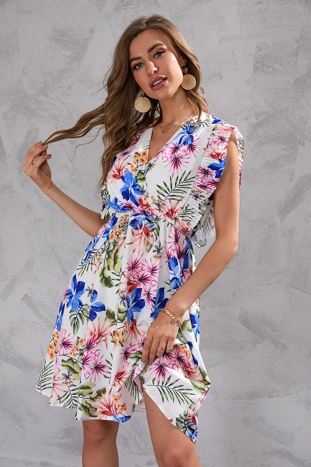 Floral Print Waist Sleeveless Dress