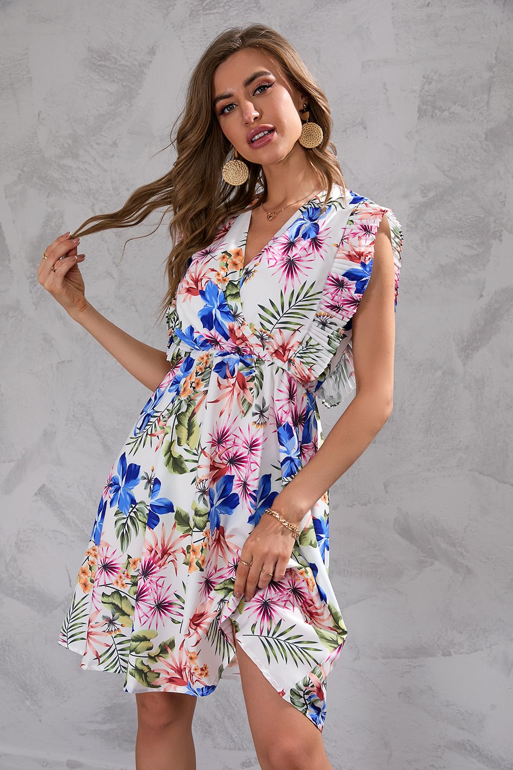 Floral Print Waist Sleeveless Dress | EGEMISS