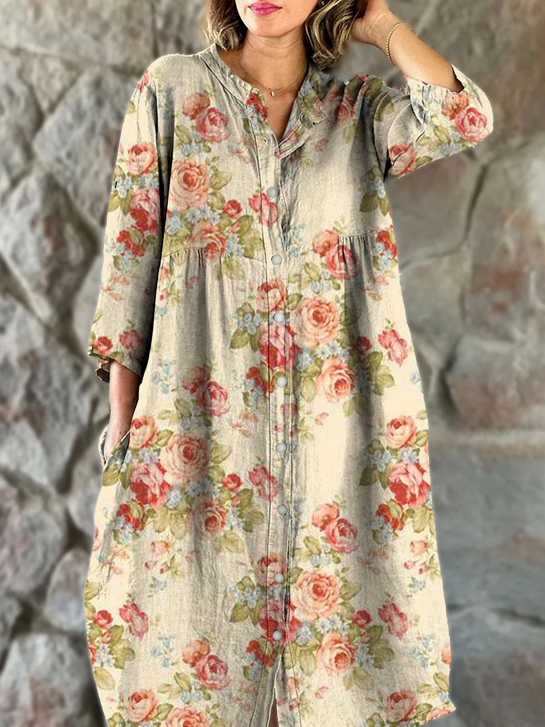 Women's Vintage Floral Art Print Casual Flowy Dress
