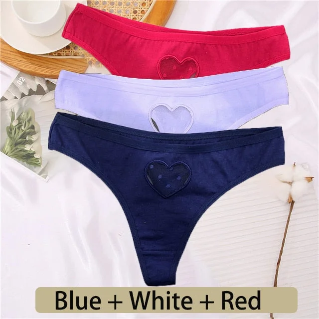 3PCS/Set Cotton G-String Seamless Thong Women Transparent Heart Low Waist Panties Ladies Underwear Panty Comfortable Lingerie