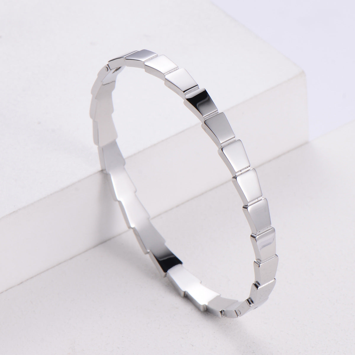 Women Minimalist Lace Metal Mesh Wave Stainless Steel Bangles