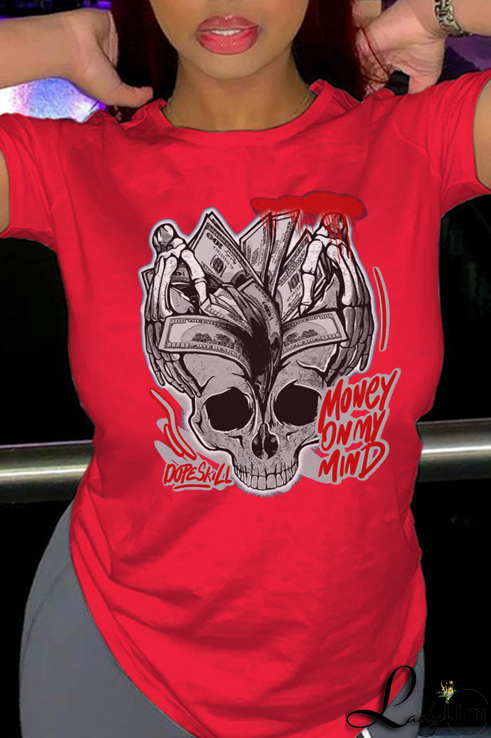 Red Casual Daily Print Patchwork O Neck T-Shirts