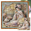 (Stamped/Counted) Kimono Woman Drinking Tea-11CT Cross Stitch 50*50cm/19.69*19.69in
