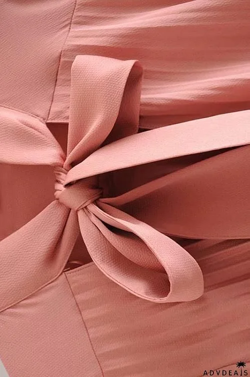 Tied Neck Long Sleeve Pleated Mini Dress