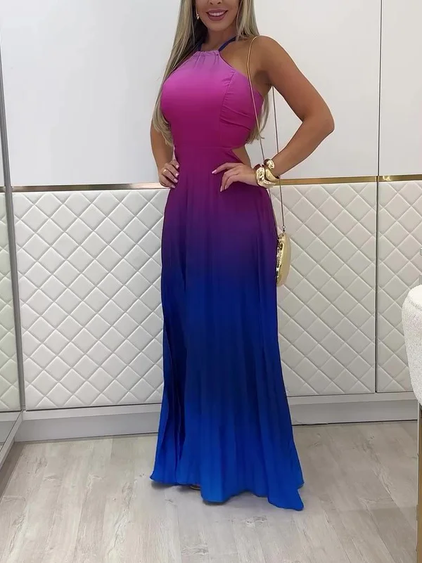 Pleated Gradient Cutout Tie Dress