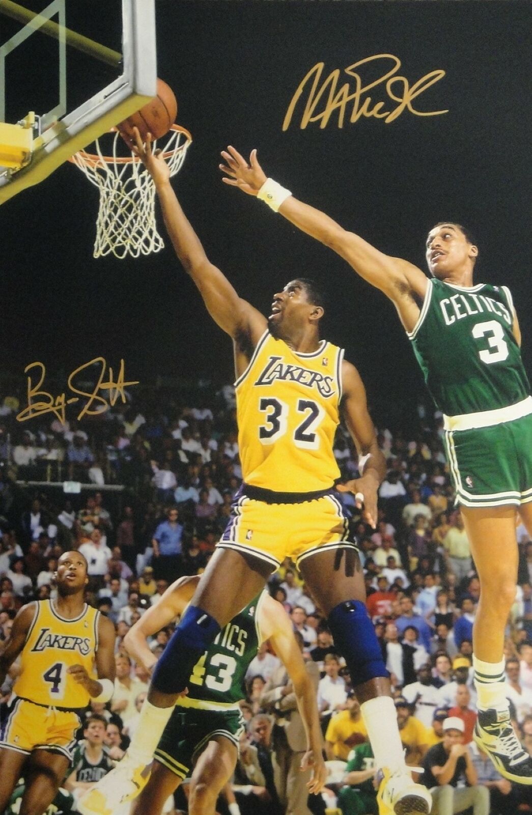 Byron Scott & Magic Johnson Dual Signed Autographed 16x24 Huge Photo Poster painting Finger Roll