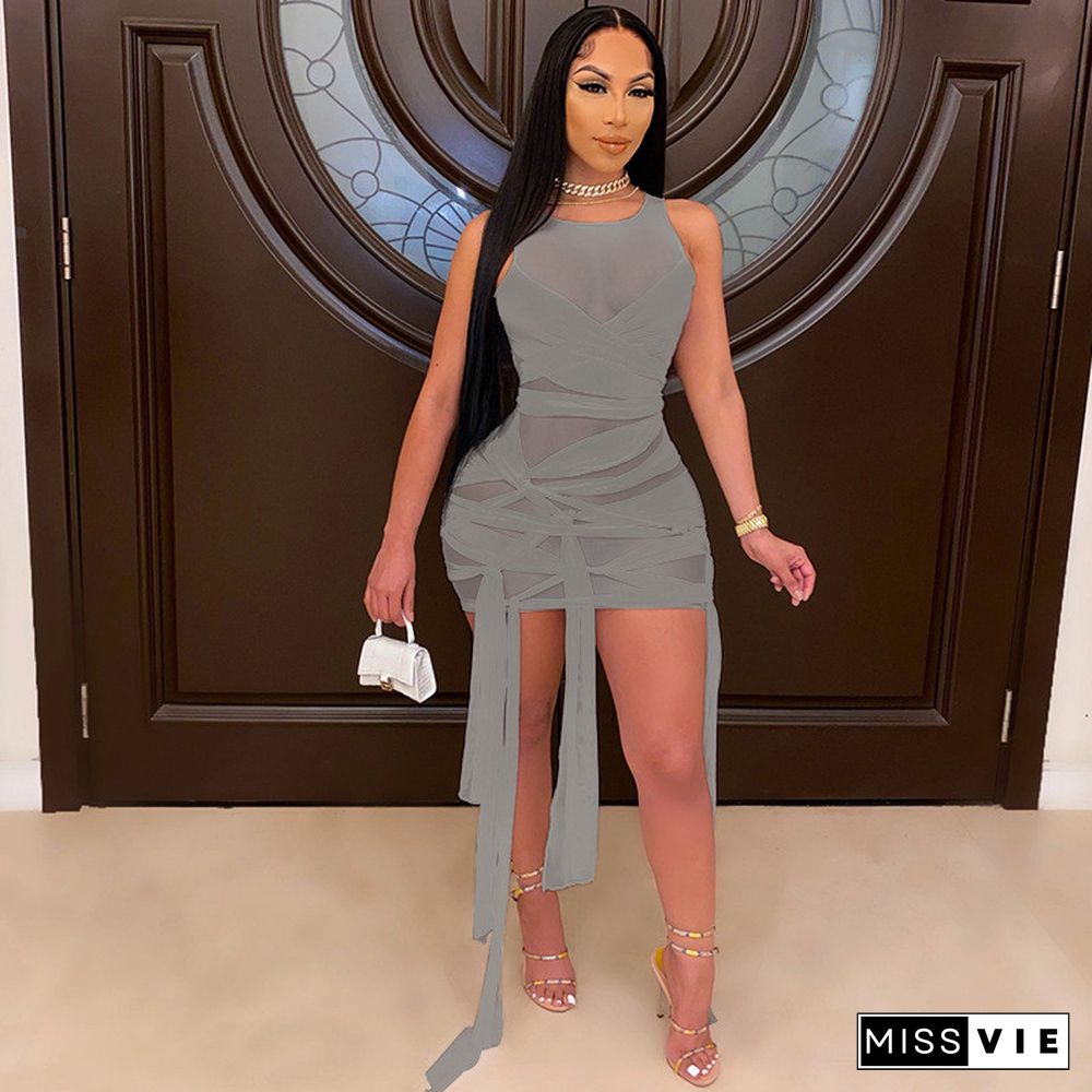 ANJAMANOR Sexy Mesh Bandage Dress Summer ClothesFor Women Birthday Party Club Outfits Bodycon Mini Dresses D12-BI30