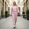 Women's Street Style Hooded Tracksuit Two-piece Pink Camo Set by Inlyline
