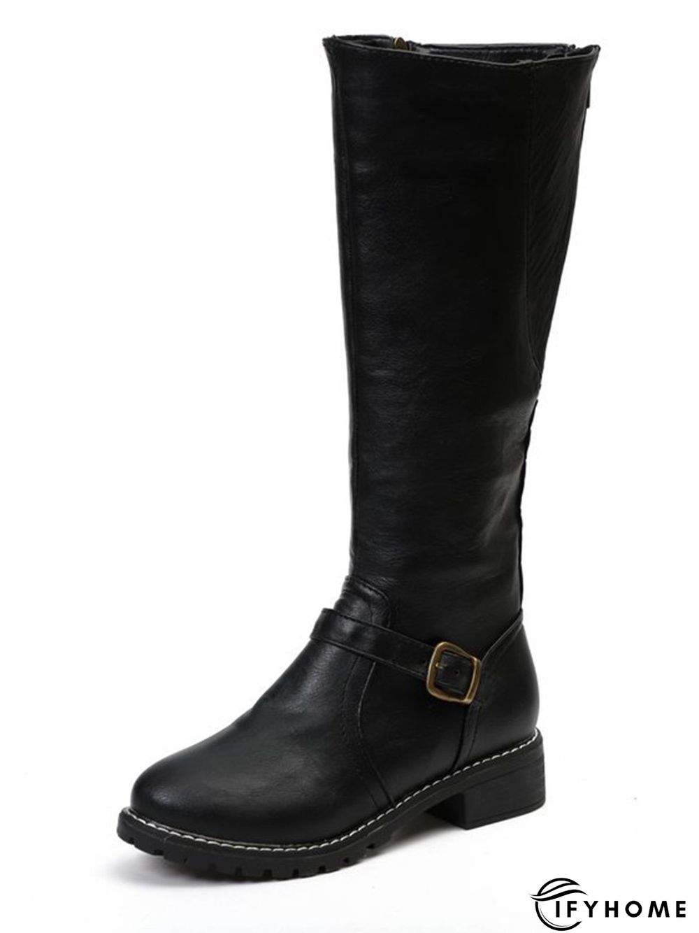 Vintage Round Toe Buckle Tall Boots Chunky Heel Riding Boots | IFYHOME