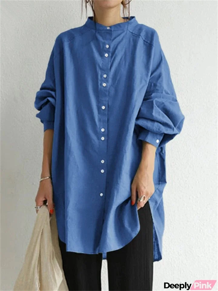 Women's Fashion Stand Collar Lantern Sleeve Loose Blouses