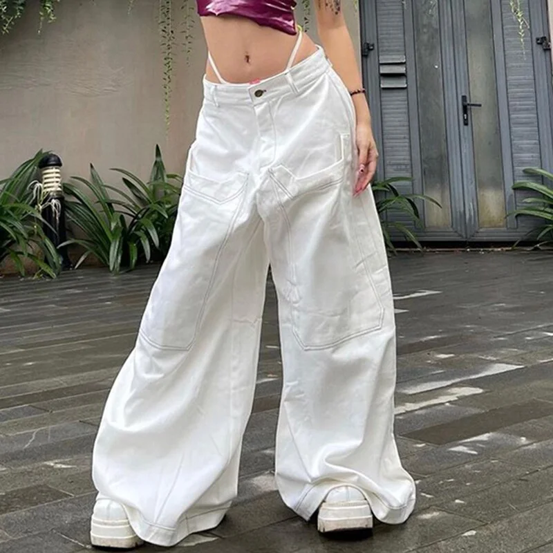 Uveng Oversized Wide Leg Pants Baggy Stitched Pocket Streetwear Women ...