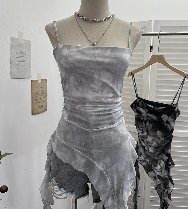 Nigikala Nigikala Sling Sleeve Vest Women Wearing Slimming Net Yarn Irregular Ribbon Sleeveless Top 1227